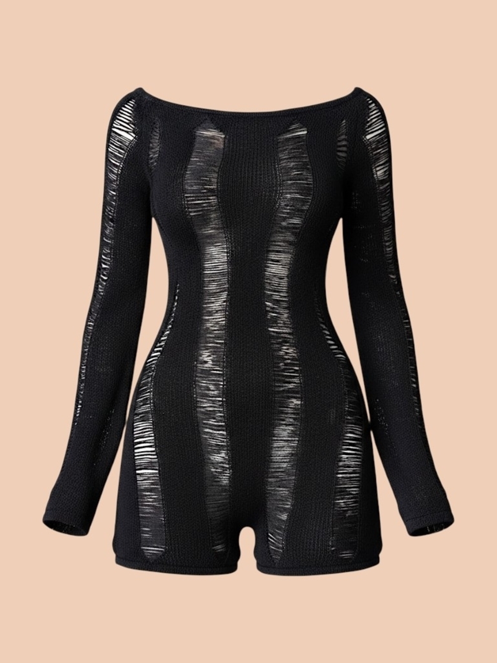 🚺 TicToc 🌟TOP QUALITY🌟 Maldives Distressed Sheer Knit Romper w/ Open Back